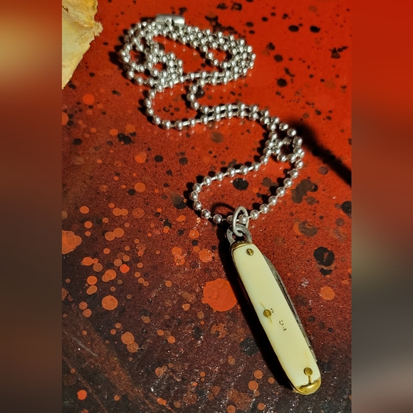 Self defense jewelry vtg art deco silver made in usa crm handle knife necklace - Picture 14 of 17